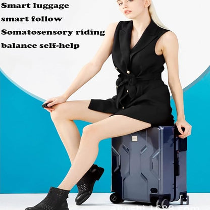 Electric Suitcase That Follows You, Smart Fingerprint Unlock Riding Trolley Case with Mobile Charging, Hardside Luggage Auto Follow, APP Control (C)
