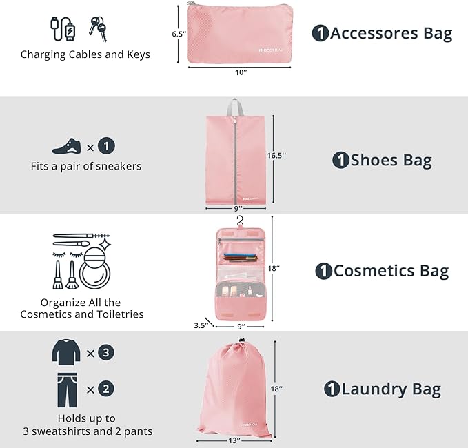 Compression Packing Cubes 10 Set, Compressible Space-Saving Packing Cubes for Travel - Compression Bags, Luggage Organizer, Travel Essentials for Women, Pink