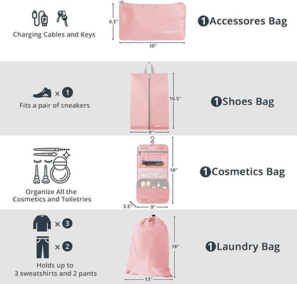 Compression Packing Cubes 10 Set, Compressible Space-Saving Packing Cubes for Travel - Compression Bags, Luggage Organizer, Travel Essentials for Women, Pink