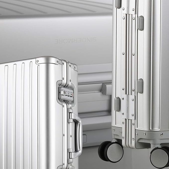 28-inch Aluminum Checked Suitcase: Silver - Full Metal Shell - Crush-Resistant & Burst-Proof, TSA Lock & Spinner Wheels for Business Travel - Men Women