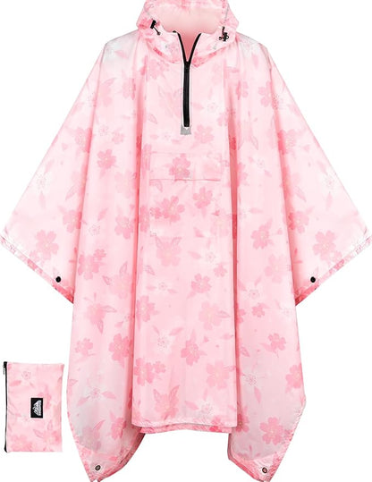 Bruvoalon 3-in-1 Rain Poncho with 1/4 Zip & Chest Pocket, Waterproof, Sunshade, Ground Mat for Adults & Youth Emergency
