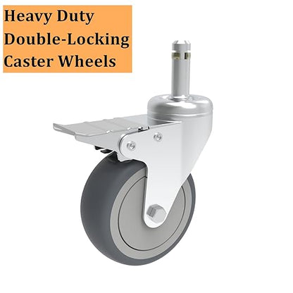 4-Inch Swivel Stem Caster, 7/16-Inch Stem Diameter Rubber Wheel, Heavy Duty TPR Replacement Wheels for Rubbermaid Mop Bucket Cart Grill Casters - 4 Pack (2 Brakes 2 Swivel)