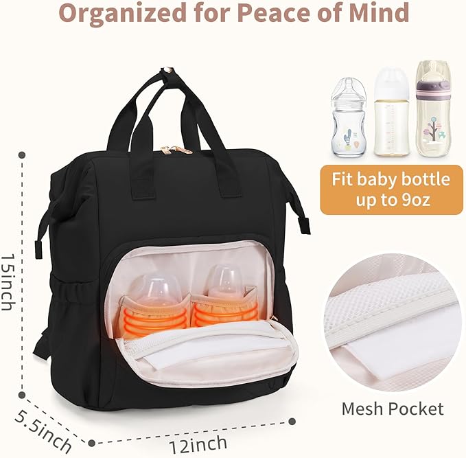 CEI-CEI Diaper Bag Backpack for Mom and Dad, Puffer Baby Bag Backpack with Insulated Pocket, Water-Resistant, Unisex Travel Backpack with Changing Pad & Stroller Straps