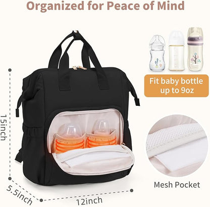 CEI-CEI Diaper Bag Backpack for Mom and Dad, Puffer Baby Bag Backpack with Insulated Pocket, Water-Resistant, Unisex Travel Backpack with Changing Pad & Stroller Straps