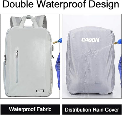 CADeN Camera Backpack w/ 15.6" Laptop Compartment, USB Charge Port, Tripod Holder, Rain Cover Compatible for Sony Canon Nikon