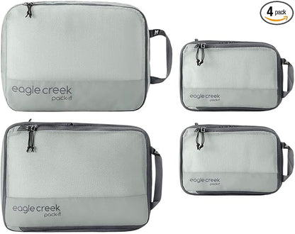 Eagle Creek Pack-It Reveal Carry-On Set - Compression Cube S (2x) & M (1x) & Clean/Dirty Cube M - Angled Zipper Stackable Carry-On Packing Tubes - Travel Essentials - Storm Grey