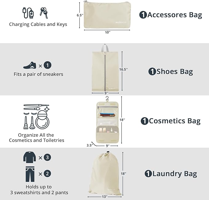Compression Packing Cubes 10 Set, Compressible Space-Saving Packing Cubes for Travel - Compression Bags, Luggage Organizer, Travel Essentials for Women, Beige
