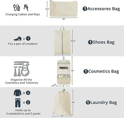Compression Packing Cubes 10 Set, Compressible Space-Saving Packing Cubes for Travel - Compression Bags, Luggage Organizer, Travel Essentials for Women, Beige