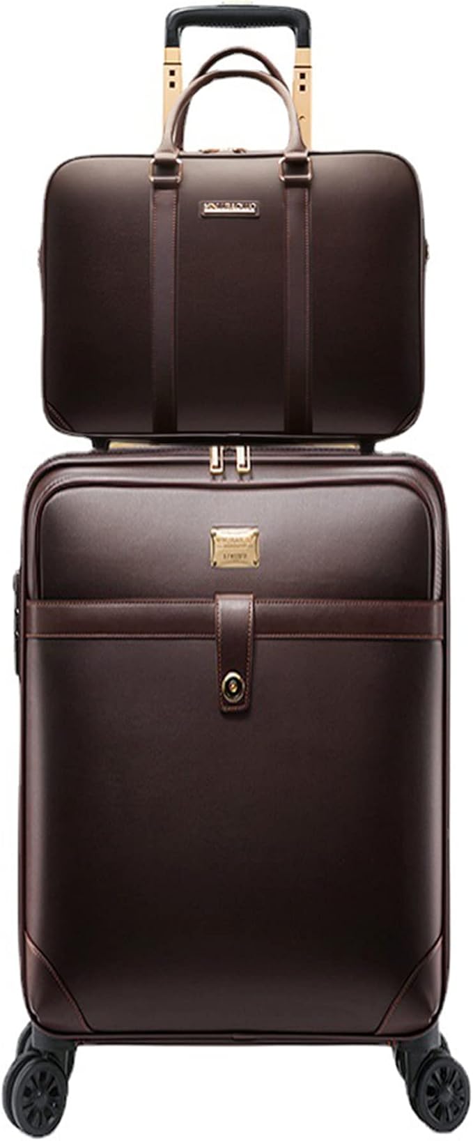 feilario 2Pcs Leather Business Spinner Wheel Luggage Waterproof Carry-On Suitcase with TSA Lock - Capacity 36-55L