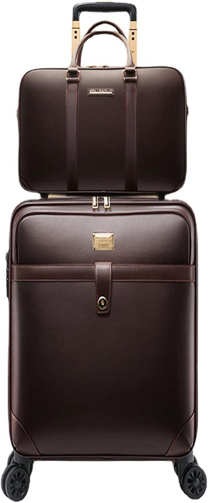 feilario 2Pcs Leather Business Spinner Wheel Luggage Waterproof Carry-On Suitcase with TSA Lock - Capacity 36-55L