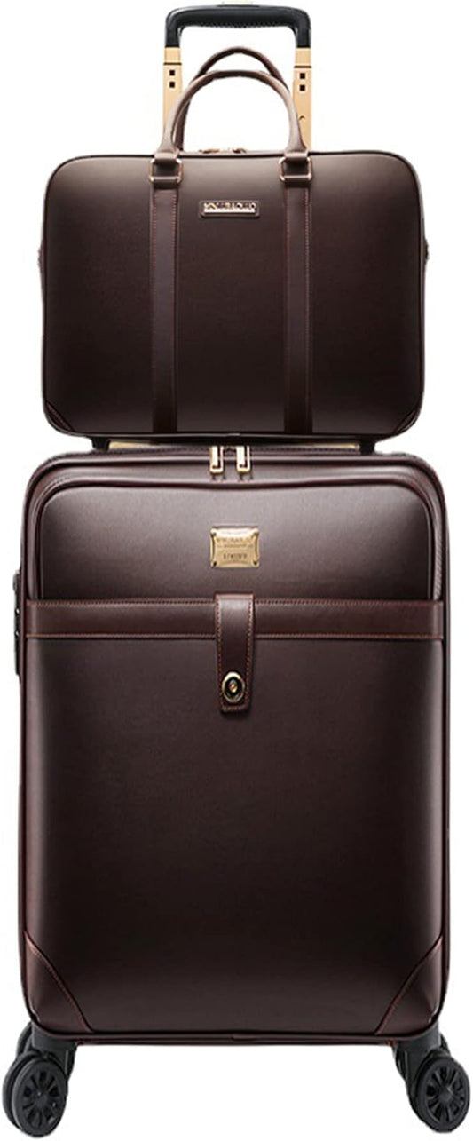 feilario 2Pcs Leather Business Spinner Wheel Luggage Waterproof Carry-On Suitcase with TSA Lock - Capacity 36-55L