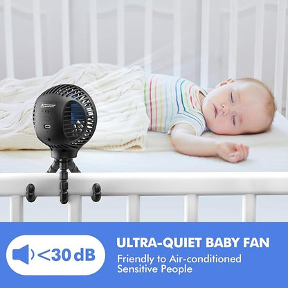 WiHoo Portable Stroller Fan, 11H Ultra-long Battery Life 3 Speed 360°Rotate, USB Rechargeable or Battery Operated Cooling Clip On Personal Fan for Baby Crib Travel Car Seat Black
