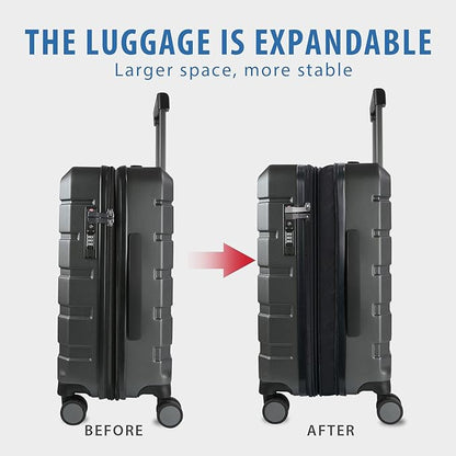 KROSER Hardside Expandable Carry On Luggage with Spinner Wheels & Built-in TSA Lock, Durable Suitcase Rolling Luggage with USB Port, Carry-On 20-Inch Steel Grey