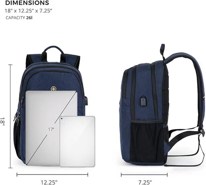 Swissdigital Design College 17 inch Laptop Backpack, Slim Business Travel Laptop Backpack With USB Charging Port For Women & Men Laptop Dark Blue (BIBERSTEIN SD1636-12)