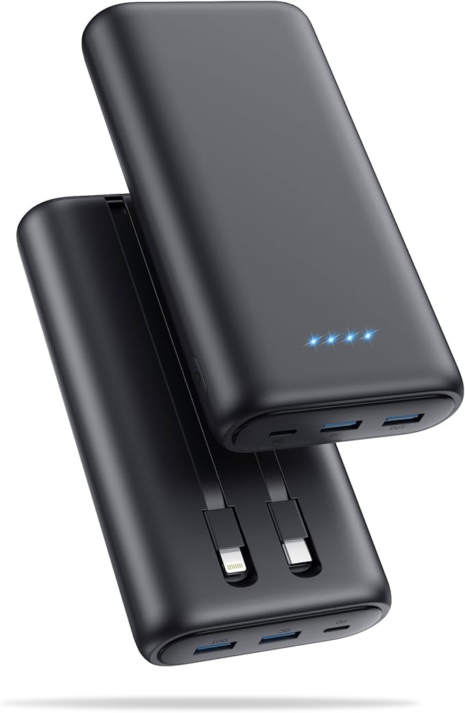 Upgraded Portable Charger 40800mAh Power Bank - Portable Battery with 2 Built in Cables,PD 25W USB C Fast Charging Battery Pack Compatible with iPhone 17 16 15 14 13 Android Phone etc-Black