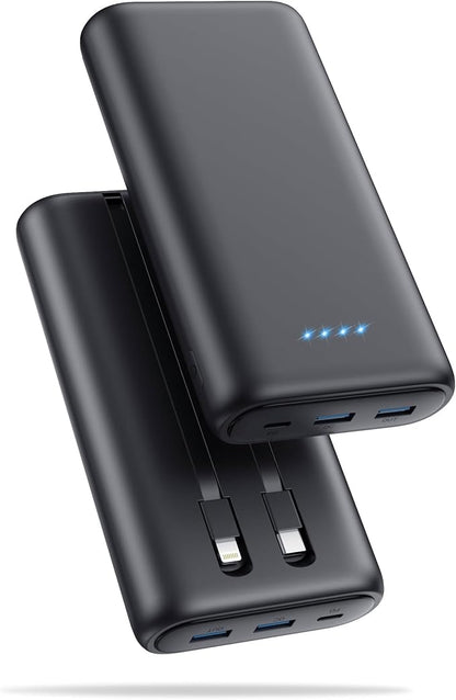 Upgraded Portable Charger 40800mAh Power Bank - Portable Battery with 2 Built in Cables,PD 25W USB C Fast Charging Battery Pack Compatible with iPhone 17 16 15 14 13 Android Phone etc-Black