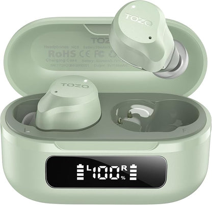 TOZO NC9 Hybrid Active Noise Cancelling Wireless Earbuds, 6 Mics ENC Clear Call, IPX8 Waterproof, in Ear Bluetooth 5.3 Headphones Stereo Bass Ear Buds 59H Playtime with LED Display 32 EQs via APP