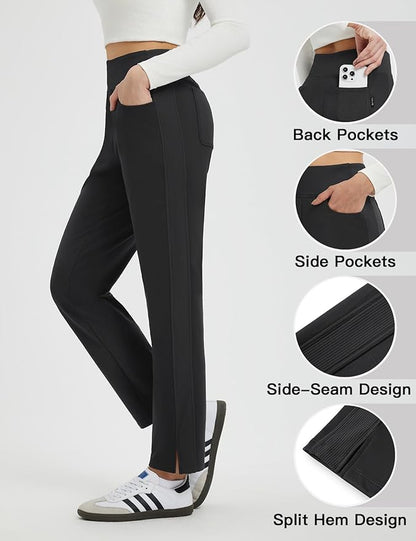 baleaf Women's Fleece Lined Pants Winter Thermal Travel Pants Water Resistant Cold Weather Golf Hiking Pockets Work