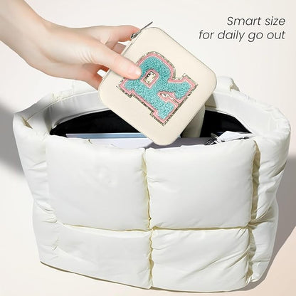 SANDJEST Personalized Jewelry Box, White Travel Jewelry Box with Initial R, Small Monogrammed Jewelry Case Organizer for Girls Women Teen Kids, Mini Travel Essentials Gifts for Birthday Christmas