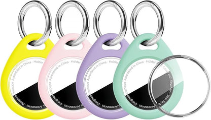 Holder for Air Tags-4 Pack for Apple for AirTag Holder Keychain, Waterproof TPU Shell Protective Case with Keychain, for Air tag Accessories for GPS Item Tracker, Yellow/Pink/Purple/Green