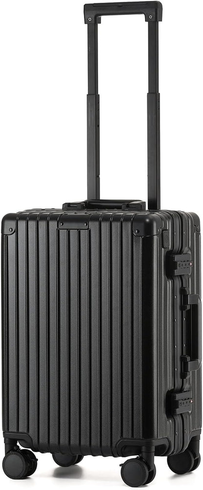 20 Inch Aluminum Frame Carry On Luggage 22x14x9 Airline Approved with Spinner Wheels,Zipperless Hard Shell Small Rolling Suitcases with TSA Approved USB Port,Cup & Phone Holder,Black