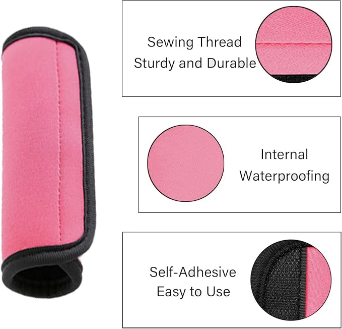 Luggage Handle Wraps, Soft Travel Bag Handle Cover, Padded Handle Grip, Suitcase Tags Identifiers for Travel Accessories, Pink, 2pcs