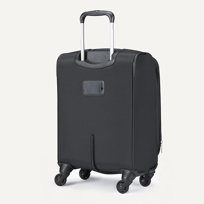Amazon Basics Luggage, 18" Medium Carry-On Softside Suitcase With Wheels, With Four 360-Degree Multi-directional Spinner Wheels, Expandable Space, ZipperedPocket and Straps, Telescopic Handle, Black
