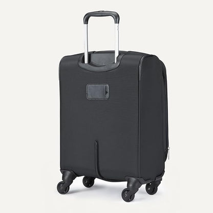 Amazon Basics Luggage, 18" Medium Carry-On Softside Suitcase With Wheels, With Four 360-Degree Multi-directional Spinner Wheels, Expandable Space, ZipperedPocket and Straps, Telescopic Handle, Black