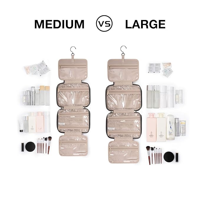 BAGSMART Toiletry Bag Travel Bag with Hanging Hook, Water-resistant Makeup Cosmetic Bag Travel Organizer for Accessories, Shampoo, Full Sized Container, Toiletries Grey, Large
