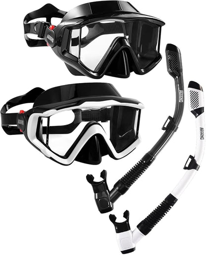 Aegend Snorkeling Gear for Adults Youth Kids, Dry Snorkel Set Panoramic View Enhanced Anti-Leak and Anti-Fog Technology, Adjustable Strap for Snorkeling Scuba Diving Swimming with Mesh Bag