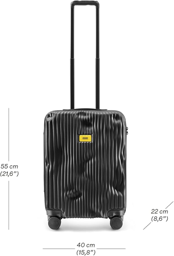 CRASH BAGGAGE Icon Stripe - 22 Inch Rolling Carry On Suitcase with 4 Spinner Wheels, Hardside Polycarbonate Travel Luggage, Lightweight, Interior Pockets, Airline Approved Lock, 36L - Black