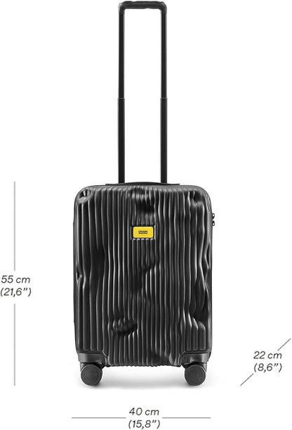 CRASH BAGGAGE Icon Stripe - 22 Inch Rolling Carry On Suitcase with 4 Spinner Wheels, Hardside Polycarbonate Travel Luggage, Lightweight, Interior Pockets, Airline Approved Lock, 36L - Black