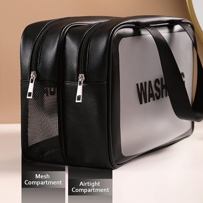 Travel Toiletry Bag for Women and Men, Matte Translucent Toiletry Bag with Handy Handle, Makeup Cosmetic Organizer Bag for Travel Toiletries Accessories (Black-XL)