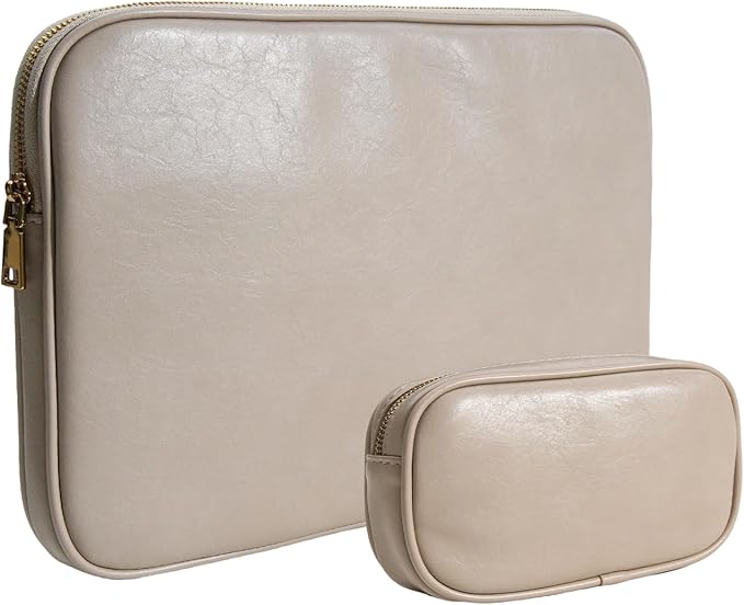 PU Leather Padded Laptop Sleeve Bag 13Inch Compatible with 2024 MacBook Air 13.6 A3113 M3 A2681,New MacBook Pro 13 M2 A2686 with Charger Pouch Color Sand