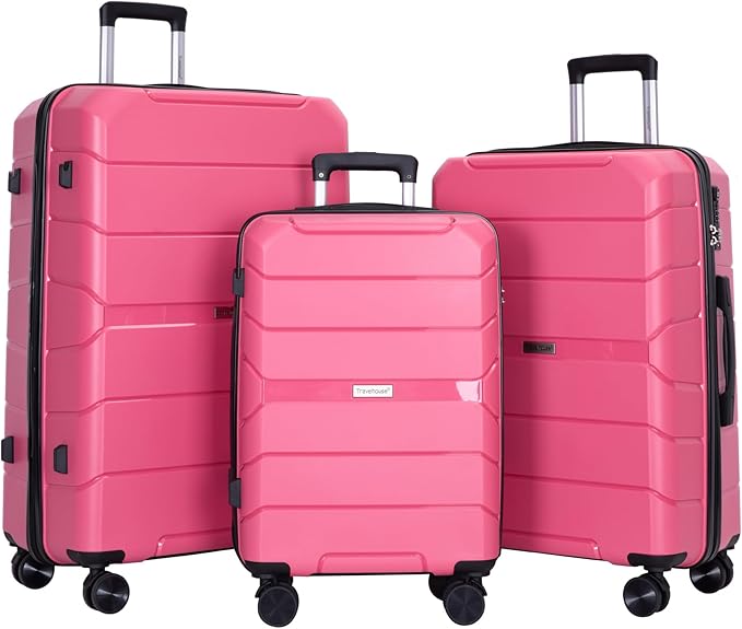 Travelhouse Luggage Sets, Hardside Suitcases 24in/28in, Carry on 20in,3 Piece Set Travel Luggages Clearance with Double Spinner Wheels TSA Lock Lightweight (Pink)
