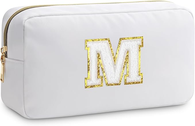 Initial M Makeup Bags Initial Letter A-Z Cosmetic Bag for Women Friends Daughter Sister Mom Inspirational Gifts Travel Toiletry Bag Christmas Birthday Gifts for Her Bridesmaid Bff Makeup Pouch M