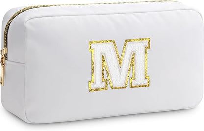 Initial M Makeup Bags Initial Letter A-Z Cosmetic Bag for Women Friends Daughter Sister Mom Inspirational Gifts Travel Toiletry Bag Christmas Birthday Gifts for Her Bridesmaid Bff Makeup Pouch M