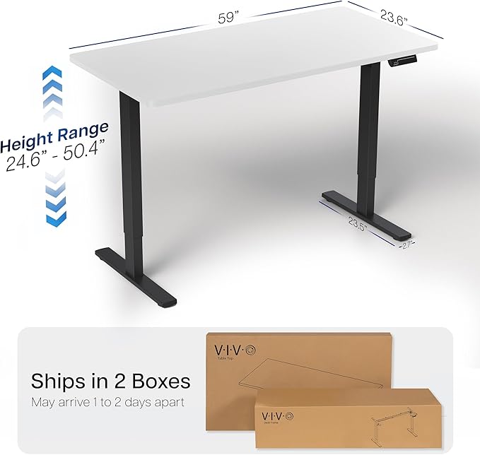 VIVO Electric 60 x 24 in Dual Motor Sit Stand Desk, Memory Height Adjustment, 2B Series, White Top Black Frame, DESK-KIT-2B6W