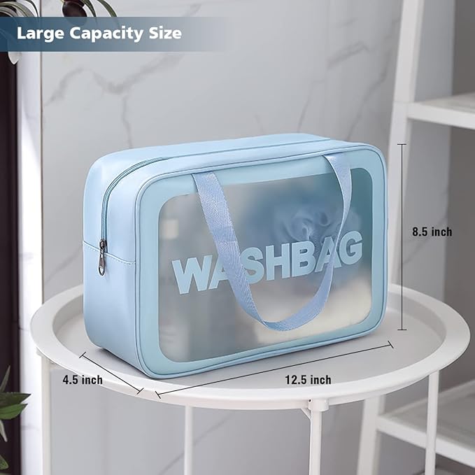 Travel Toiletry Bag for Women and Men, Matte Translucent Toiletry Bag with Handy Handle, Makeup Cosmetic Organizer Bag for Travel Toiletries Accessories (Blue)