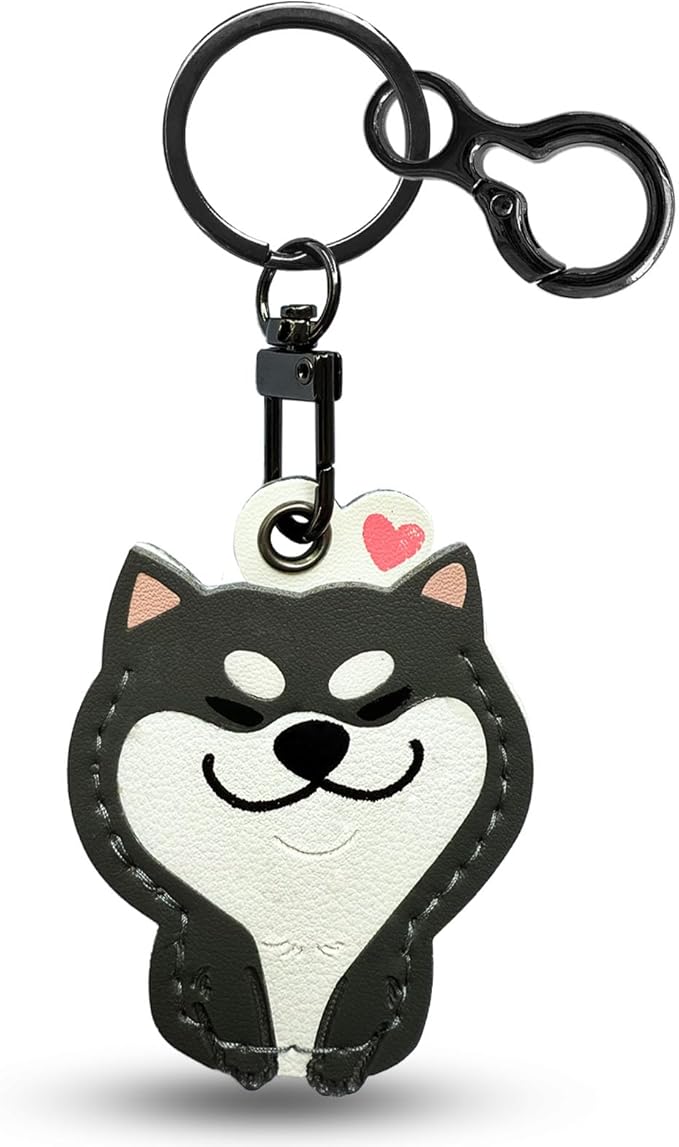 Leather Keychain for Airtag, Cute Protective Keychain Holder Compatible with Apple Air Tag,GPS Case Cover for Keys(Dog)