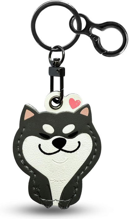 Leather Keychain for Airtag, Cute Protective Keychain Holder Compatible with Apple Air Tag,GPS Case Cover for Keys(Dog)