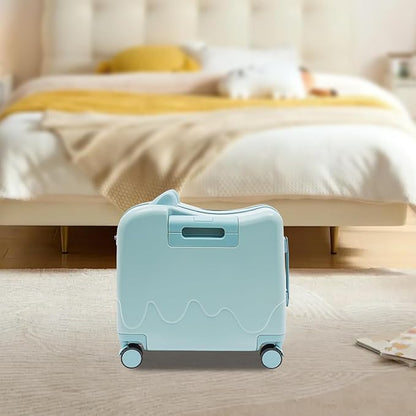 18" Kids Carry On Luggage, Ride-On Kids' Suitcase with Double Spinner Wheels, Cute Lightweight Tow-Along Luggage with Password Lock, Children's Trolly Case for Travel Study Tours (Sky Blue)