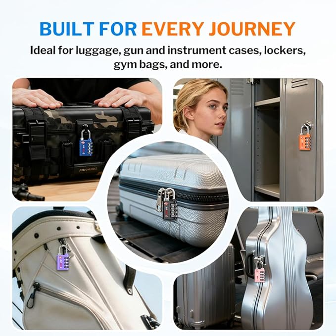 Forge Dual-Opening: Key or Combination Lock, TSA Approved Lock for Luggage, Pelican case, Travel, Gym, School, Luggage Combination Lock, Travel Bag Lock (Orange 2 Locks and 2 ID)