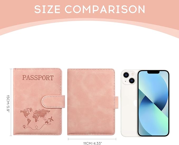 ILIYAH-Passport Cover-Passport Holder Travel Wallet-RFID Blocking Passport Case Travel Accessories Card Holder Wallet Unisex Travel Gifts(Pink)