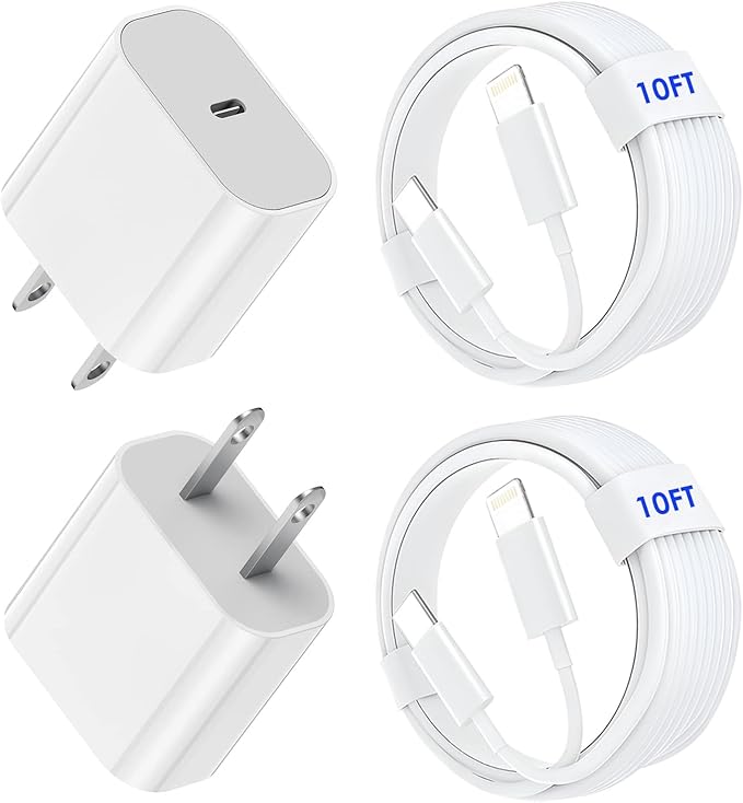 3Pack iPhone Fast Charger[Apple Mfi Certified],10FT iPhone Charger Fast Charging USB C to Lightning Cable with Type C Charger Block Fast Charging Adapter for iPhone 14 13 12 11 Pro Max X Xs Max 8Plus