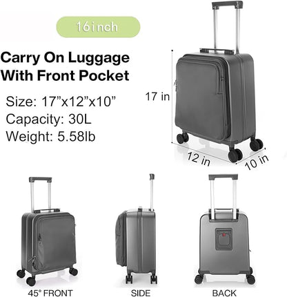 UNIKER Laptop Briefcase with Cup Holder,Small Rolling Suitcase for Work,Carry On Luggage 17x12x10,16 Inch Suitcases with 4 Spinner Wheels,Rolling Teacher Bag Grey