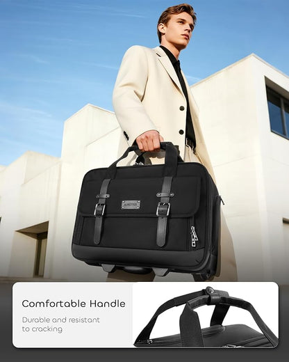 Rolling Laptop Bag, Briefcase for Men and Women, 17 Inch Computer Bag with Wheels Underseat Carry on Luggage, Laptop Briefcase Case for Work, Travel, College Teacher, Mobile Office Bag, Black