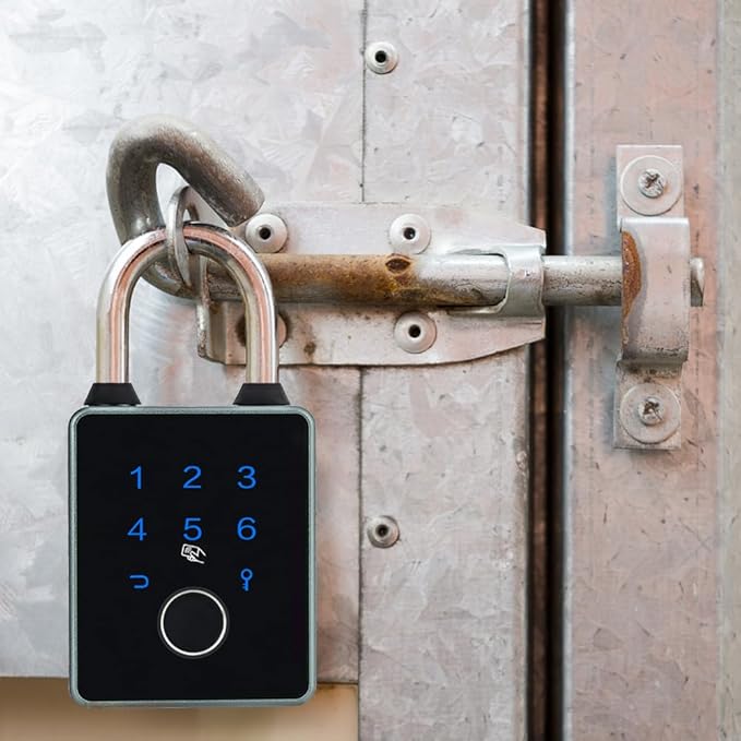 Combination Padlock,Fingerprint Bluetooth Padlock, Mobile APP, Smart Padlock, Touchscreen,Water Resistant, Suitable for Gym,Outdoor,Warehouse, Sports,Suitcase, Bike, School, Fence and Storage