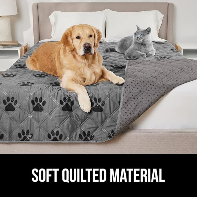 GORILLA GRIP Waterproof Couch Cover for Dogs, Gripped Slip Resistant Backing, Leak Proof Washable Dog Blanket Covers Sofa, Bed, Sectional, Crate, Car, RV Seats, Pet Puppy Essentials, 30x70 Gray Paw
