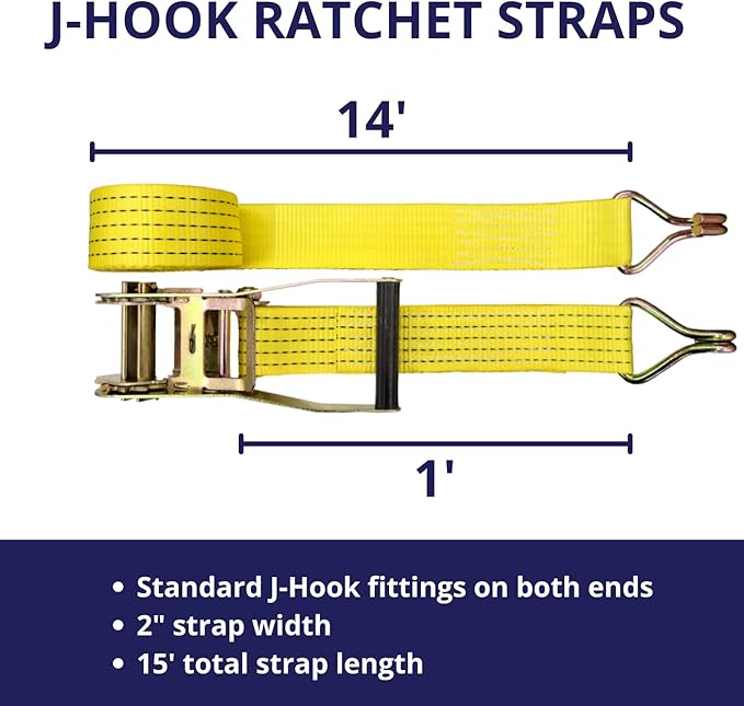12 Pack 2" x15' Ratchet Strap Tie Down 5000LB J Hook